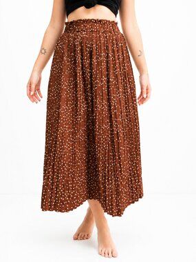 Brown Polka Dot Midi Maxi Skirt